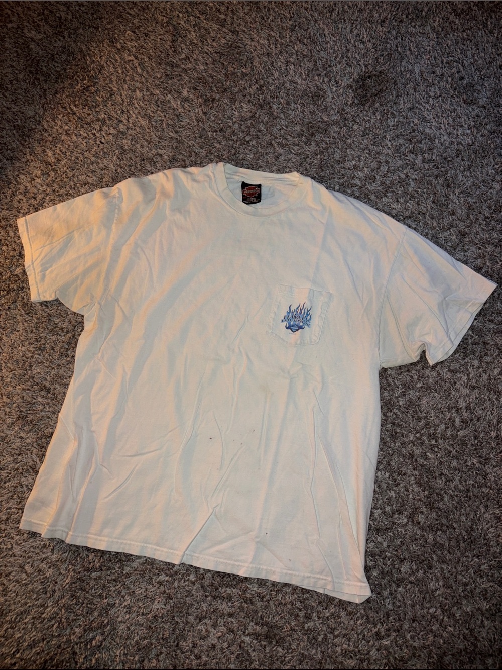Harley-Davidson White Short Sleeve Pocket Tee with Blue Flame